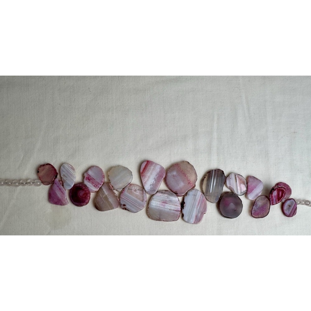 Pink Agate Slice Statement Bib Necklace Rose Quartz Beaded Boho Jewelry - Picture 11 of 12